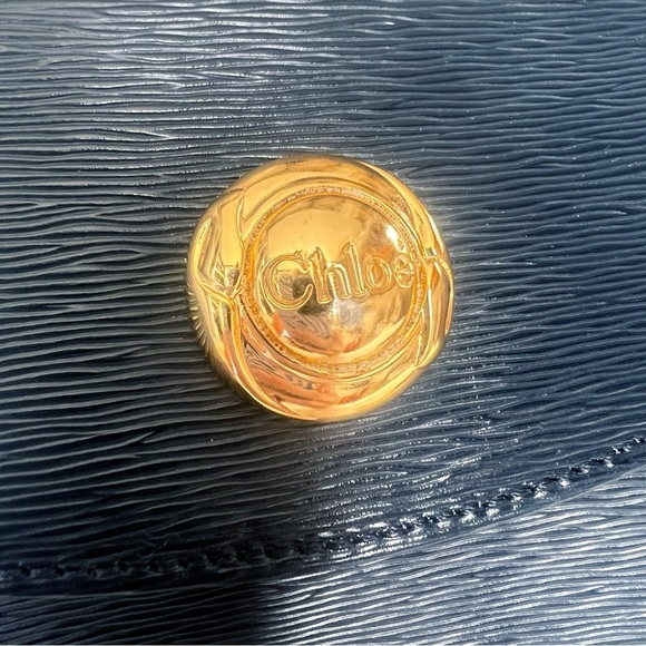 VINTAGE CHLOE Navy Blue Epi Leather Gold Chain Small Crossbody / Clutch - Picture 12 of 16